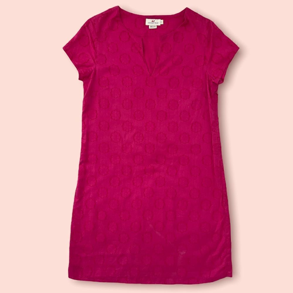 Vineyard Vines Hot Pink Magenta 100% Cotton Shift Dress Size 0 XS